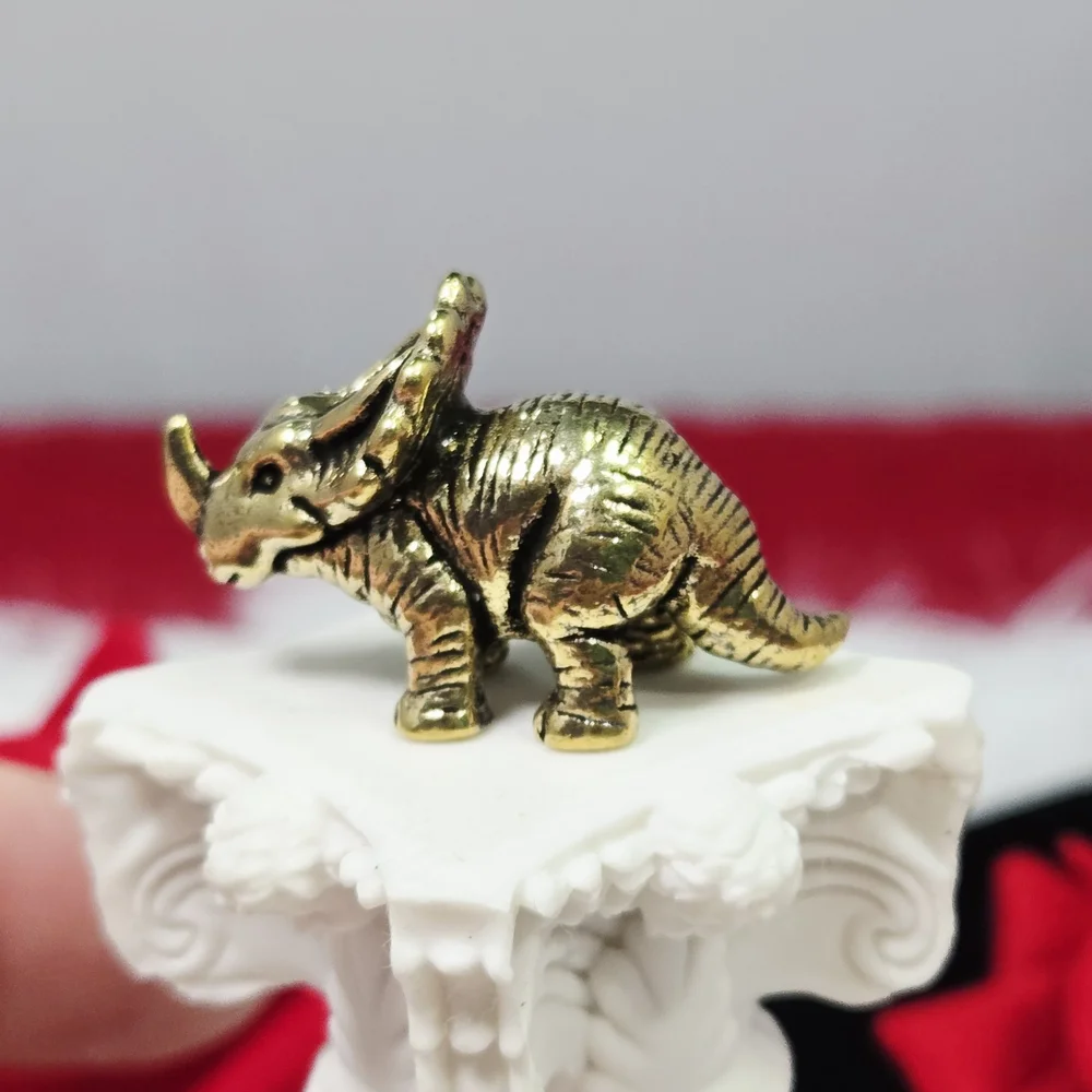 Mini Vintage Brass Triceratops Dinosaur Figurine Miniature Collectible Decor